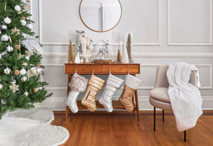 Matte Gold Puffer Christmas Stocking with Faux Sherpa