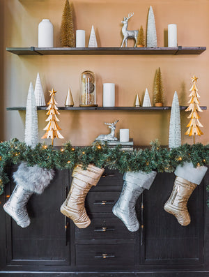 Matte Gold Puffer Christmas Stocking with Faux Sherpa