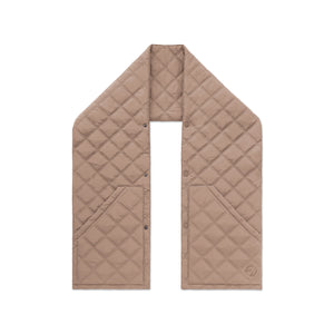 Quilted beige scarf on a white background